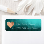 ティール（緑がかった色）トロピックハートピンク金ゴールド差出人住所ラベル ラベル (インサイチュ)
