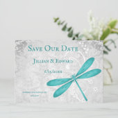 ティール(緑がかった色)トンフライ日付を保存 案内状 (スタンド正面)