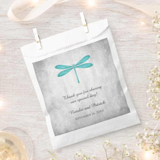 ティール（緑がかった色）トンフライ結婚式の引き出物バッグ フェイバーバッグ (クリップ留めされた状態)