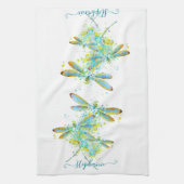 ティール(緑がかった色)トンフライ(ばちゃばちゃ)跳ねる パーソナライズされた キッチンタオル (縦)