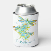 ティール（緑がかった色）トンフライ（ばちゃばちゃ）跳ねる パーソナライズされた 缶クーラー (缶正面)