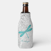 ティール（緑がかった色）トンボパーソナライズされたイボトルクール ボトルクーラー (ボトル正面)