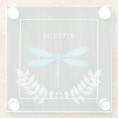 ティール(緑がかった色)トンボ素朴イパーソナライズされたガラスのコースター ガラスコースター (裏面)