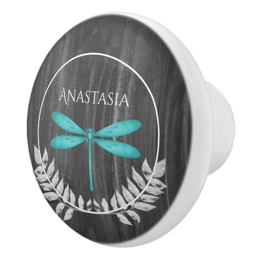 ティール（緑がかった色）トンボ素朴イパーソナライズされたセラミックノブ セラミックノブ (右)