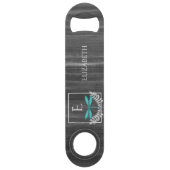 ティール(緑がかった色)トンボ素朴イパーソナライズされたバー鍵 スピード栓抜き (正面)