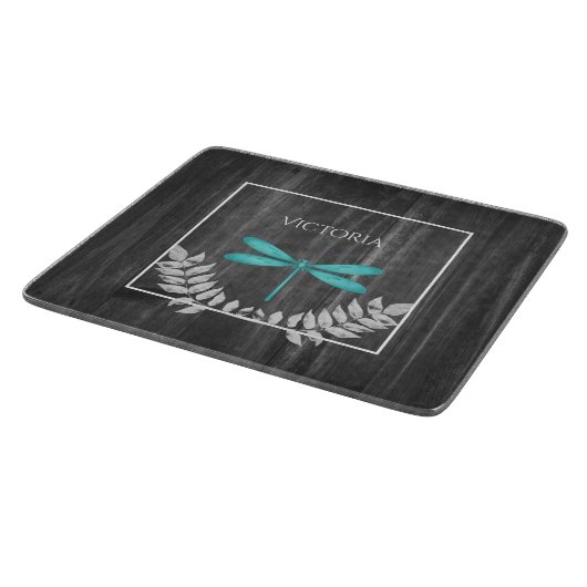 ティール(緑がかった色)トンボ素朴ラパーソナライズされたイ切断板 カッティングボード (角)