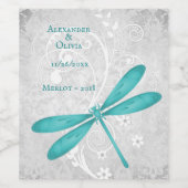 ティール(緑がかった色)トンボ結婚イのワインラベル ワインラベル (シングルラベル)