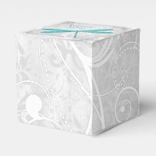 ティール（緑がかった色）トンボ結婚式の引き出物箱 フェイバーボックス (正面サイド)