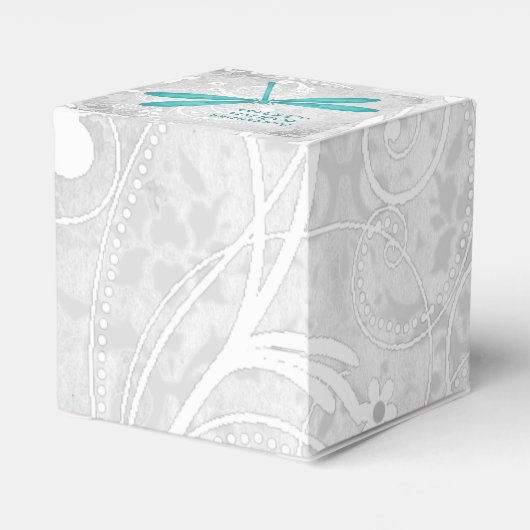 ティール（緑がかった色）トンボ結婚式の引き出物箱 フェイバーボックス (裏面サイド)