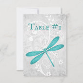 ティール(緑がかった色)トンボ結婚式レセプションテーブルカード 招待状 (裏面)