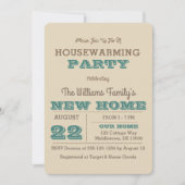 ティール（緑がかった色）&トープストライプ引っ越し祝いパーティー招待状 招待状 (正面)