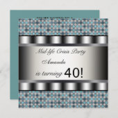 ティール（緑がかった色）ドット40th誕生日パーティの招待状 招待状 (正面/裏面)