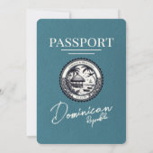 ティール(緑がかった色)ドミニカ共和国パスポ結婚ート 招待状 (裏面)