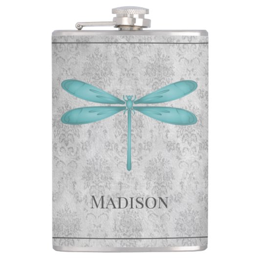 ティール(緑がかった色)ドラゴンフライダマスフラスコ フラスク (正面)