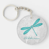 ティール(緑がかった色)ドラゴンフライパーソナライズされたアクリルキーチェーン キーホルダー (正面)