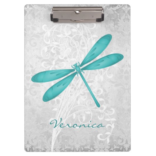 ティール(緑がかった色)ドラゴンフライパーソナライズされたクリップボード クリップボード (正面)
