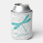 ティール(緑がかった色)ドラゴンフライパーソナライズされたクーラーボックス 缶クーラー (缶正面)
