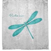 ティール(緑がかった色)ドラゴンフライパーソナライズされたシャワーカーテン シャワーカーテン (正面)