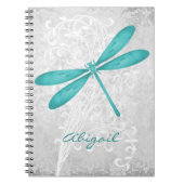 ティール(緑がかった色)ドラゴンフライパーソナライズされたスパイラルフォトノートブック ノートブック (正面)