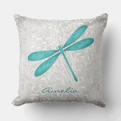 ティール(緑がかった色)ドラゴンフライパーソナライズされた装飾用クッション クッション (正面)