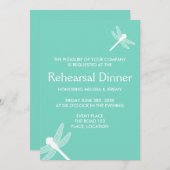 ティール(緑がかった色)ドラゴンフライリハーサルディナー 招待状 (正面/裏面)