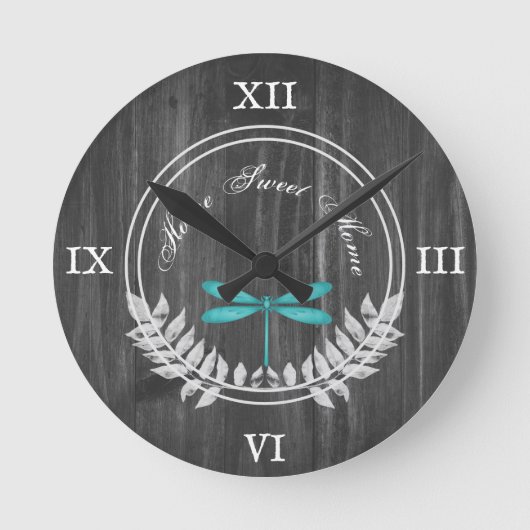 ティール(緑がかった色)ドラゴンフライ素朴アクリル壁時計 ラウンド壁時計 (正面)