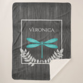 ティール（緑がかった色）ドラゴンフライ素朴パーソナライズされたシェルパブランケット シェルパブランケット (正面)