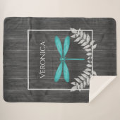 ティール（緑がかった色）ドラゴンフライ素朴パーソナライズされたシェルパブランケット シェルパブランケット (正面(横))