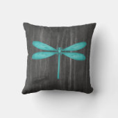 ティール(緑がかった色)ドラゴンフライ素朴装飾用クッション クッション (裏面)