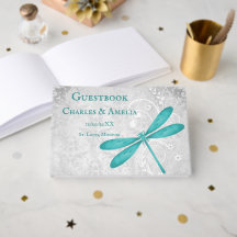 ティール（緑がかった色）ドラゴン結婚フライのゲストブック