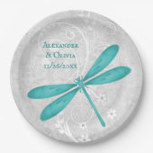 ティール（緑がかった色）ドラゴン結婚フライ紙プレート ペーパープレート (正面)