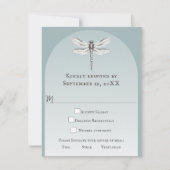 ティール(緑がかった色)ドラゴン結婚フライ 出欠カード (正面)