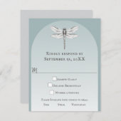 ティール(緑がかった色)ドラゴン結婚フライ 出欠カード (正面/裏面)