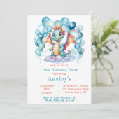 ティール(緑がかった色)ドラゴン&バルーンアーチ誕生日パーティー 招待状 (スタンド正面)