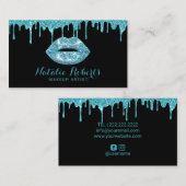 ティール（緑がかった色）ドリップスグリッターリップス化粧アーティスト美しいサロン 名刺 (正面/裏面)