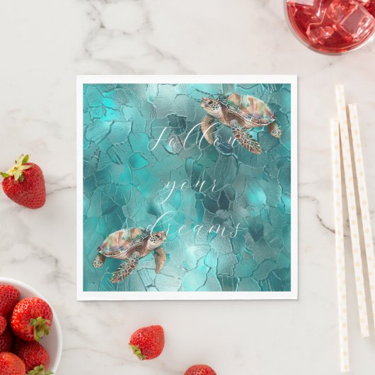 ティール（緑がかった色）ドリームシーウミガメ スタンダードランチョンナプキン (インサイチュ)