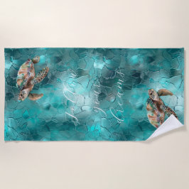 ティール（緑がかった色）ドリームシーウミガメ ビーチタオル