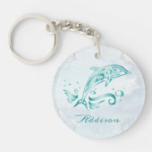 ティール(緑がかった色)ドルフィンパーソナライズされたキーチェーン キーホルダー (正面)