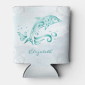 ティール(緑がかった色)ドルフィンパーソナライズされたクーラーボックス 缶クーラー (正面)