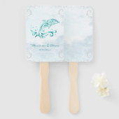 ティール（緑がかった色）ドルフィン結婚式の引き出物ハンドファン ハンドファン (正面&裏面)