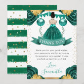 ティール（緑がかった色）ドレスブルネットヘアプリンセスキンセアニェラ サンキューカード (正面/裏面)