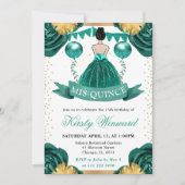 ティール（緑がかった色）ドレスブルネットヘアプリンセスキンセアニェラ 招待状 (正面)