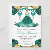 ティール（緑がかった色）ドレスブロンドヘアプリンセスキンセアニェラ 招待状 (正面)