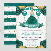 ティール（緑がかった色）ドレスブロンドヘアプリンセスキンセアニェラ 招待状 (正面/裏面)