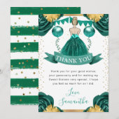 ティール（緑がかった色）ドレスブロンドヘアプリンセススウィート16 サンキューカード (正面/裏面)