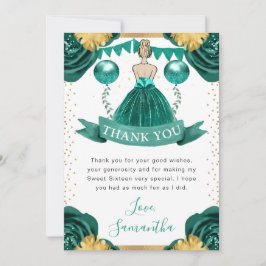 ティール（緑がかった色）ドレスブロンドヘアプリンセススウィート16 サンキューカード
