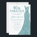 ティール（緑がかった色）ドレス40と素晴らしい40th誕生日パーティー 招待状<br><div class="desc">ティール（緑がかった色）ドレス40歳と素晴らしい40歳の誕生日パーティの招待状私たちの店の招待と一致するアイテムへのバリエーション</div>