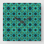 ティール（緑がかった色）ドーナツとミントクッション スクエア壁時計 (正面)