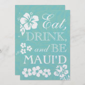 ティール（緑がかった色）ド食べリンクビマウイドハワイ結婚式招待状 招待状 (正面/裏面)