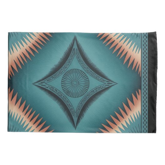 ティール(緑がかった色)ナバジョピーチ日が差すこと 枕カバー (裏面)